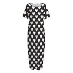 Black And White Heart Pattern Print Short Sleeve Long Nightdress
