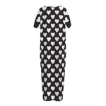 Black And White Heart Pattern Print Short Sleeve Long Nightdress