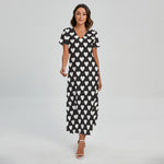 Black And White Heart Pattern Print Short Sleeve Maxi Dress