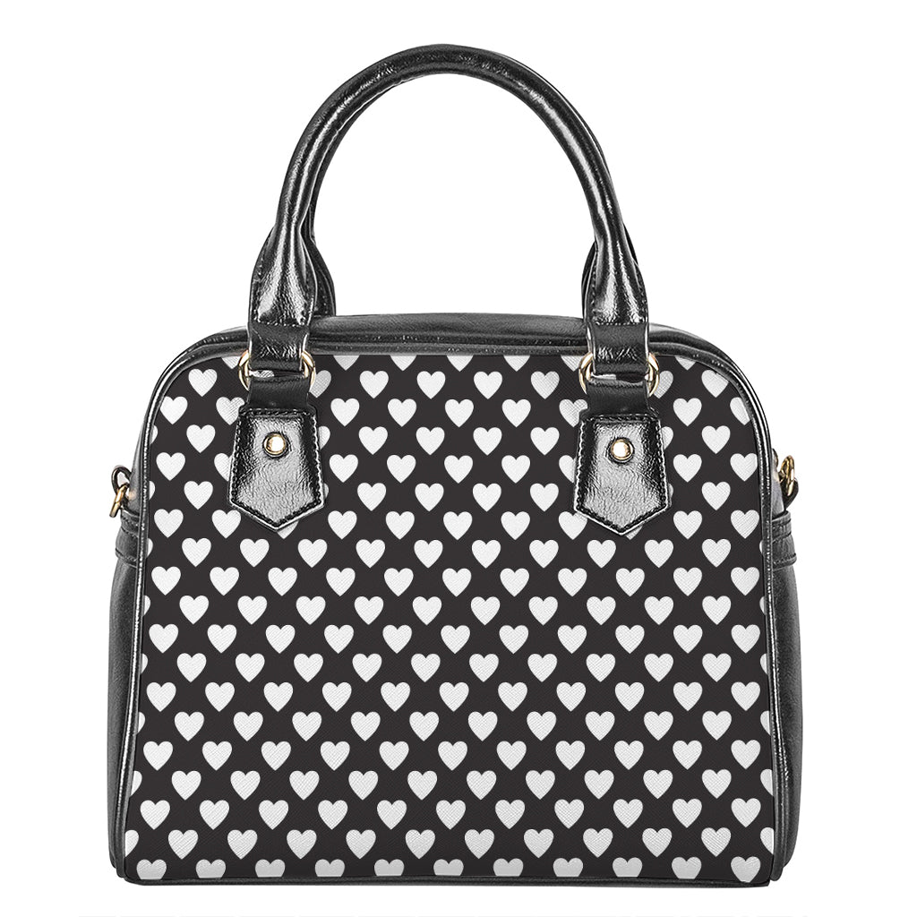 Black And White Heart Pattern Print Shoulder Handbag