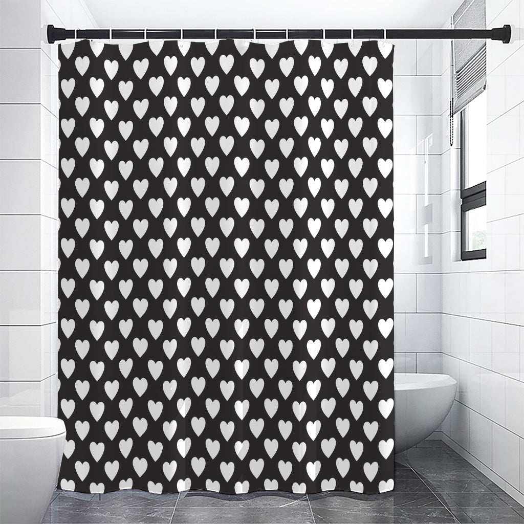 Black And White Heart Pattern Print Shower Curtain