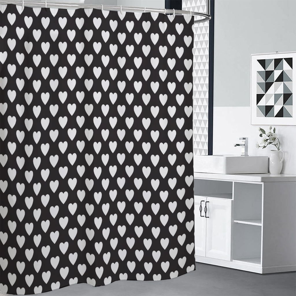 Black And White Heart Pattern Print Shower Curtain