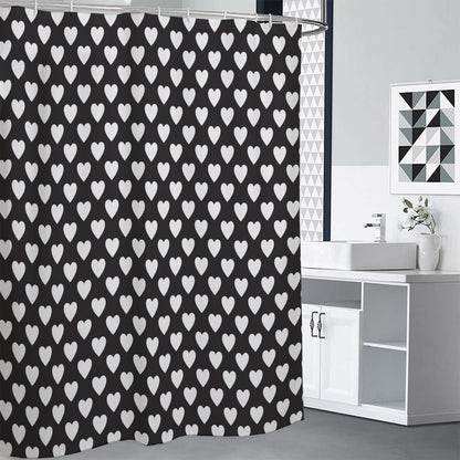 Black And White Heart Pattern Print Shower Curtain
