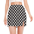 Black And White Heart Pattern Print Side Slit Mini Skirt