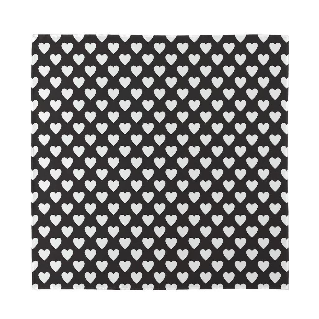 Black And White Heart Pattern Print Silk Bandana
