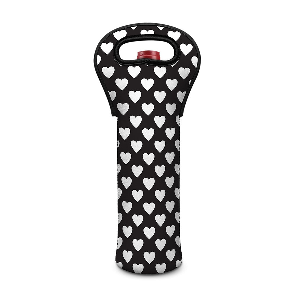Black And White Heart Pattern Print Single Neoprene Wine Tote