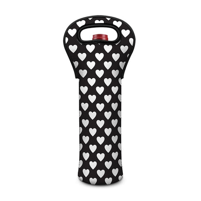 Black And White Heart Pattern Print Single Neoprene Wine Tote