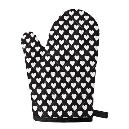 Black And White Heart Pattern Print Single Oven Mitt