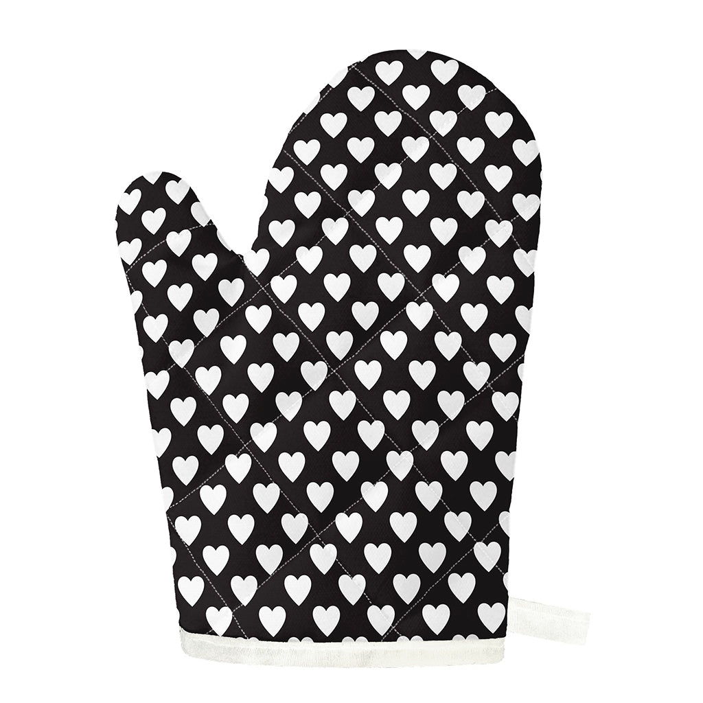 Black And White Heart Pattern Print Single Oven Mitt