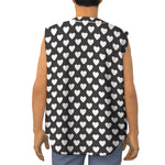 Black And White Heart Pattern Print Sleeveless Baseball Jersey