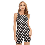Black And White Heart Pattern Print Sleeveless One Piece Swimsuit