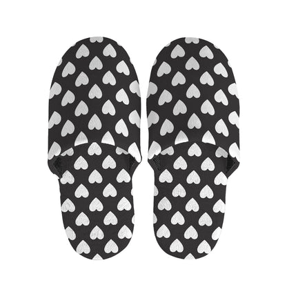 Black And White Heart Pattern Print Slippers