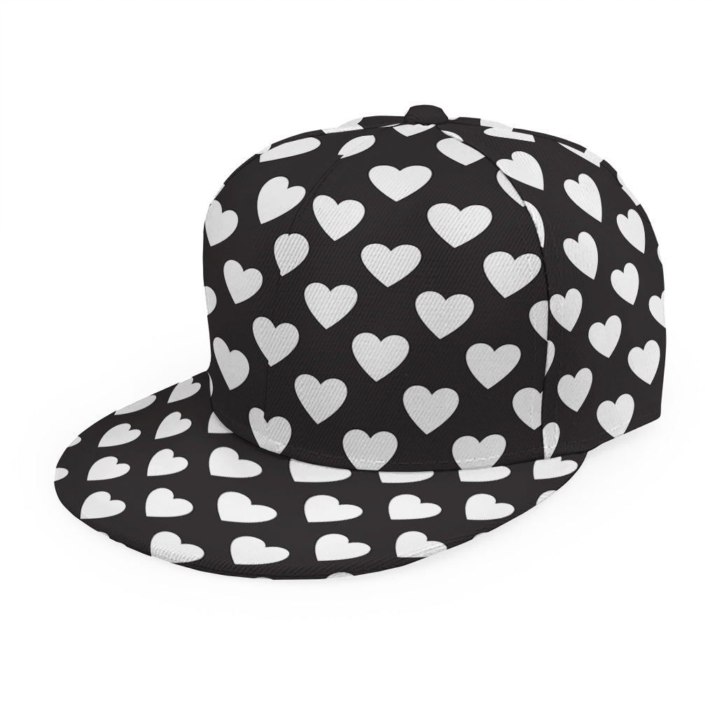 Black And White Heart Pattern Print Snapback Cap