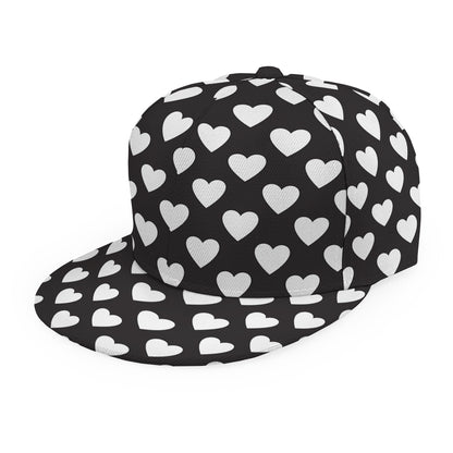 Black And White Heart Pattern Print Snapback Cap