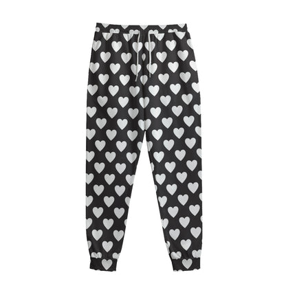 Black And White Heart Pattern Print Sweatpants