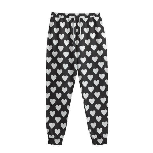 Black And White Heart Pattern Print Sweatpants