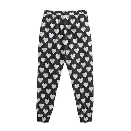 Black And White Heart Pattern Print Sweatpants
