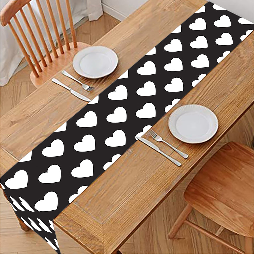 Black And White Heart Pattern Print Table Runner