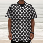 Black And White Heart Pattern Print Textured Short Sleeve Shirt