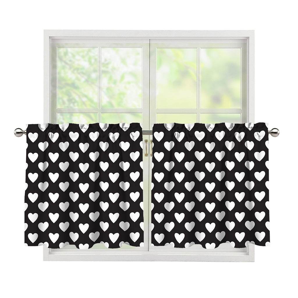 Black And White Heart Pattern Print Tier Curtains