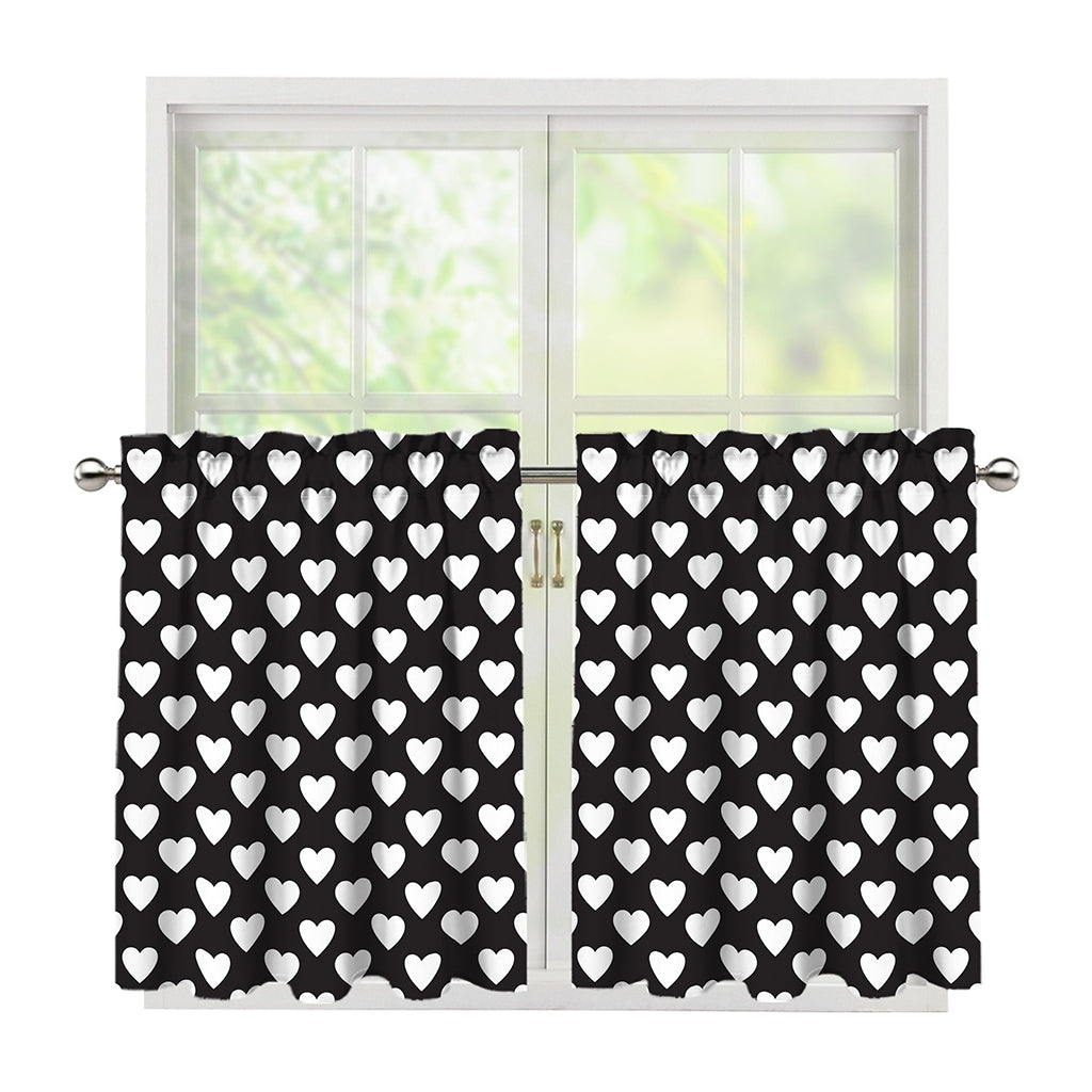 Black And White Heart Pattern Print Tier Curtains