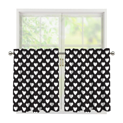 Black And White Heart Pattern Print Tier Curtains