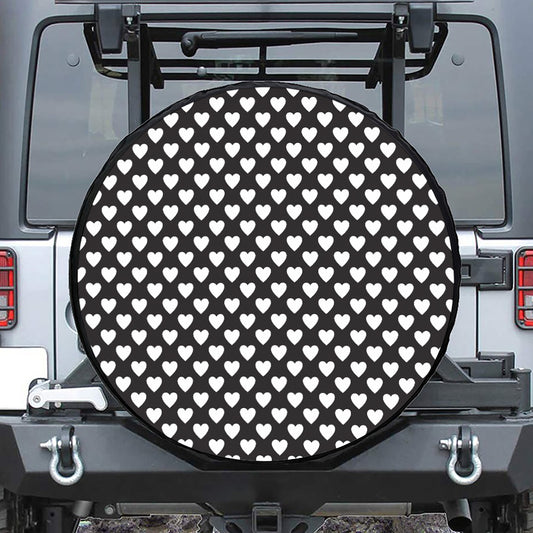 Black And White Heart Pattern Print Tire Cover