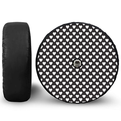 Black And White Heart Pattern Print Tire Cover With Camera Hole