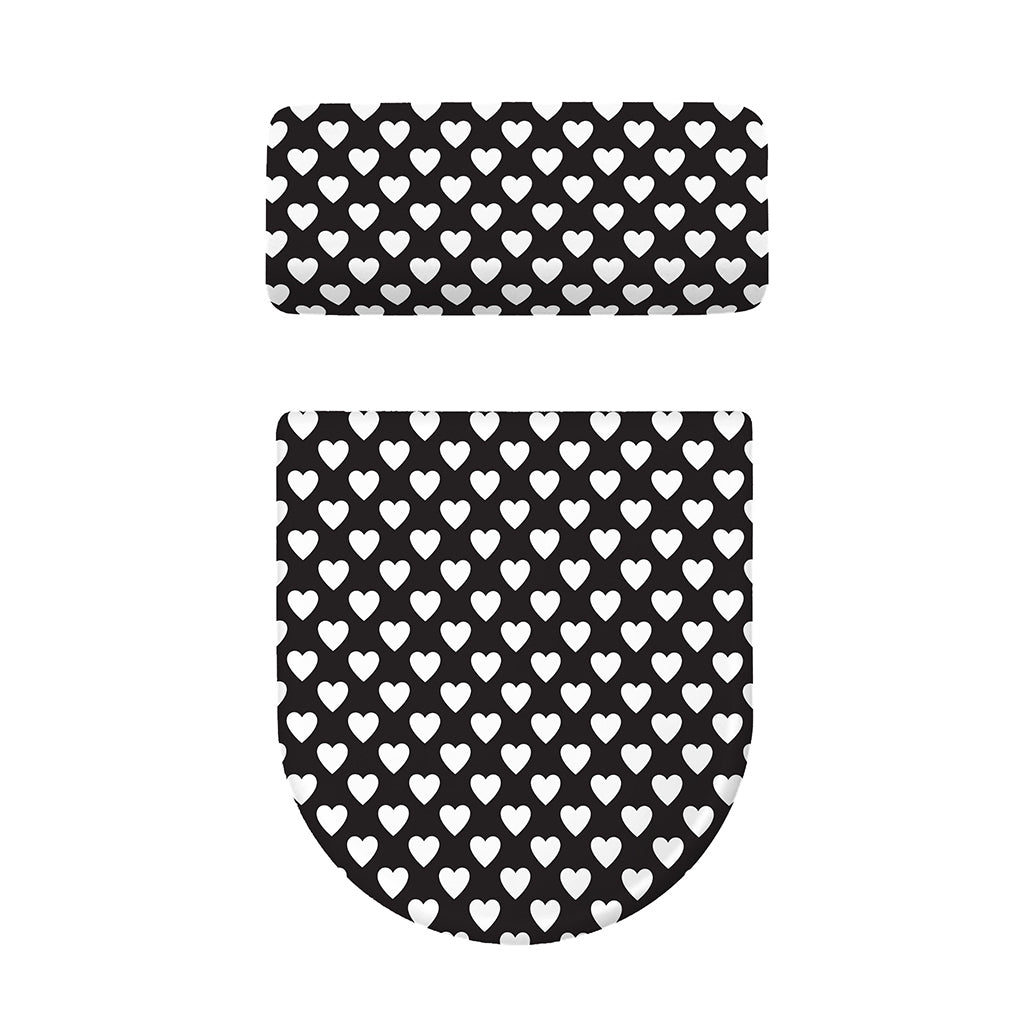 Black And White Heart Pattern Print Toilet Lid And Tank Cover Set