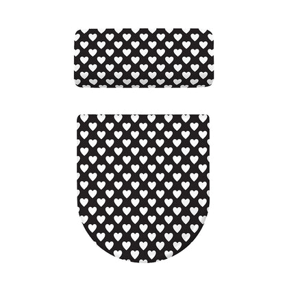 Black And White Heart Pattern Print Toilet Lid And Tank Cover Set