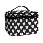Black And White Heart Pattern Print Travel Makeup Bag