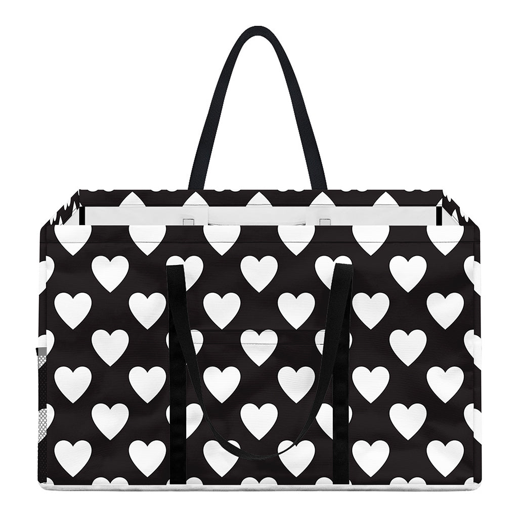 Black And White Heart Pattern Print Utility Tote Bag