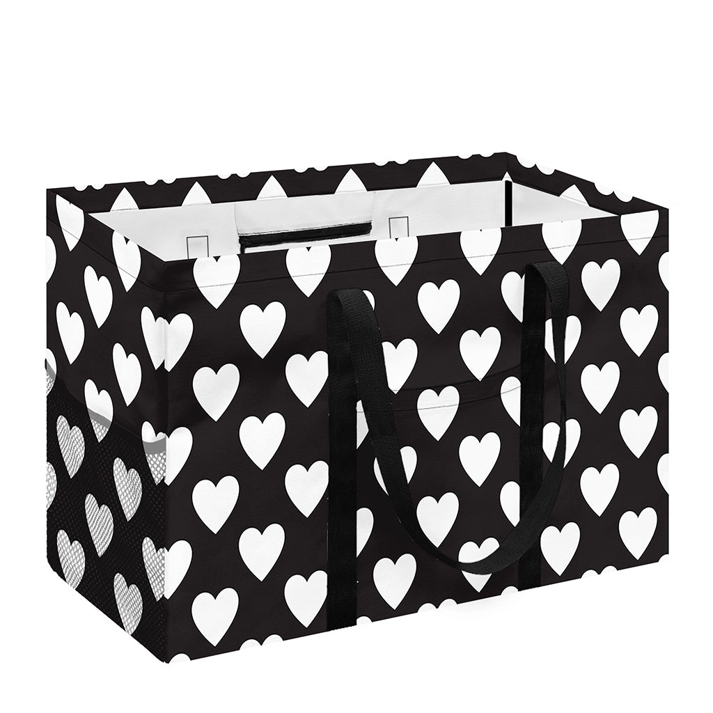 Black And White Heart Pattern Print Utility Tote Bag