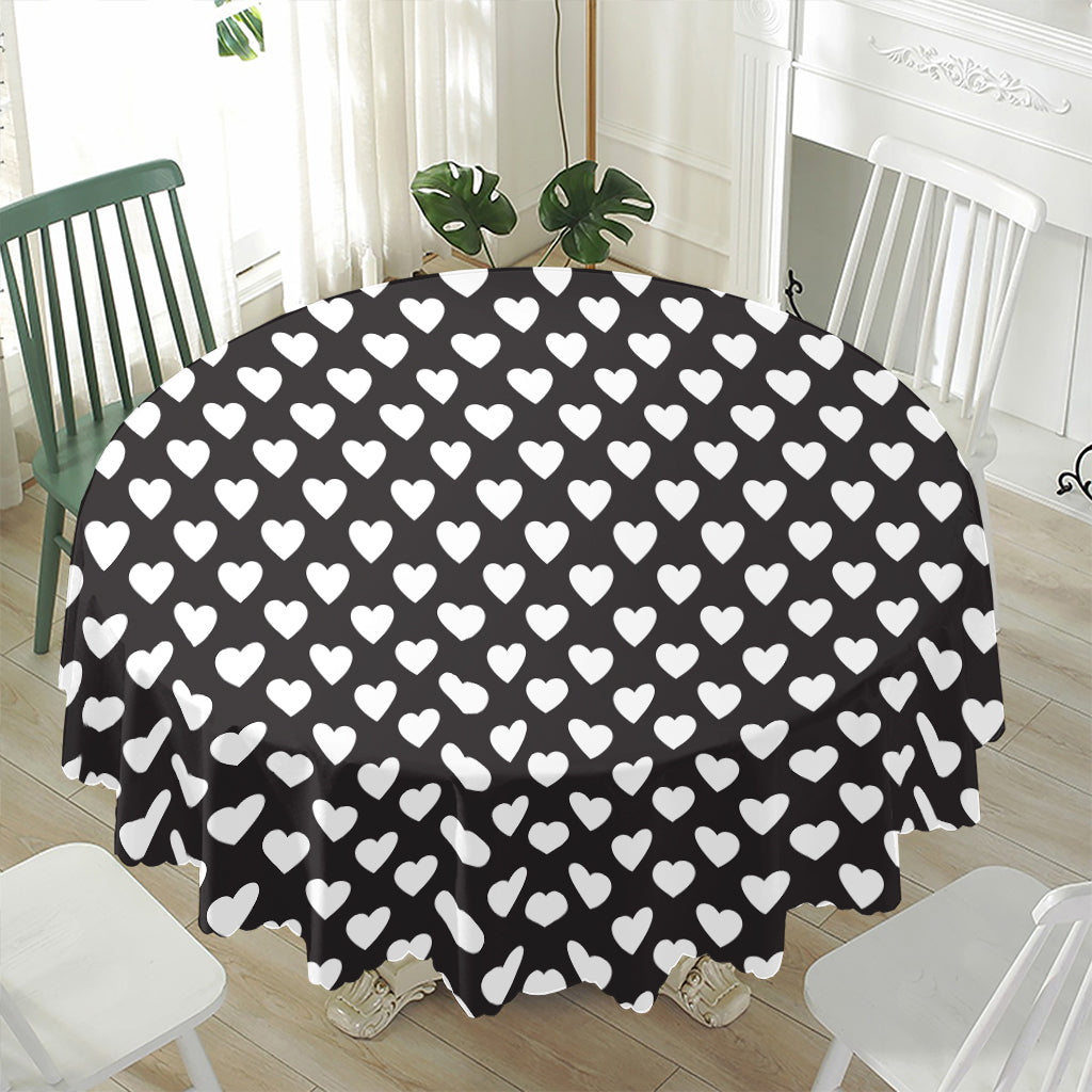 Black And White Heart Pattern Print Waterproof Round Tablecloth