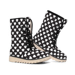 Black And White Heart Pattern Print Winter Boots