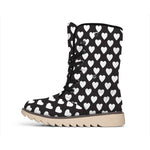 Black And White Heart Pattern Print Winter Boots