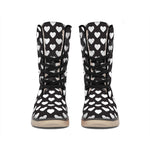 Black And White Heart Pattern Print Winter Boots