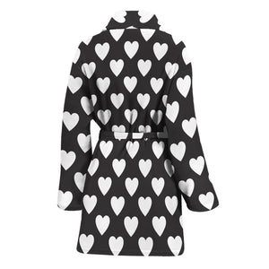 Black And White Heart Pattern Print Women's Bathrobe