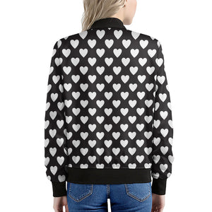 Black And White Heart Pattern Print Women's Bomber Jacket