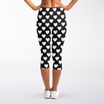 Black And White Heart Pattern Print Women's Capri Leggings