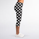 Black And White Heart Pattern Print Women's Capri Leggings
