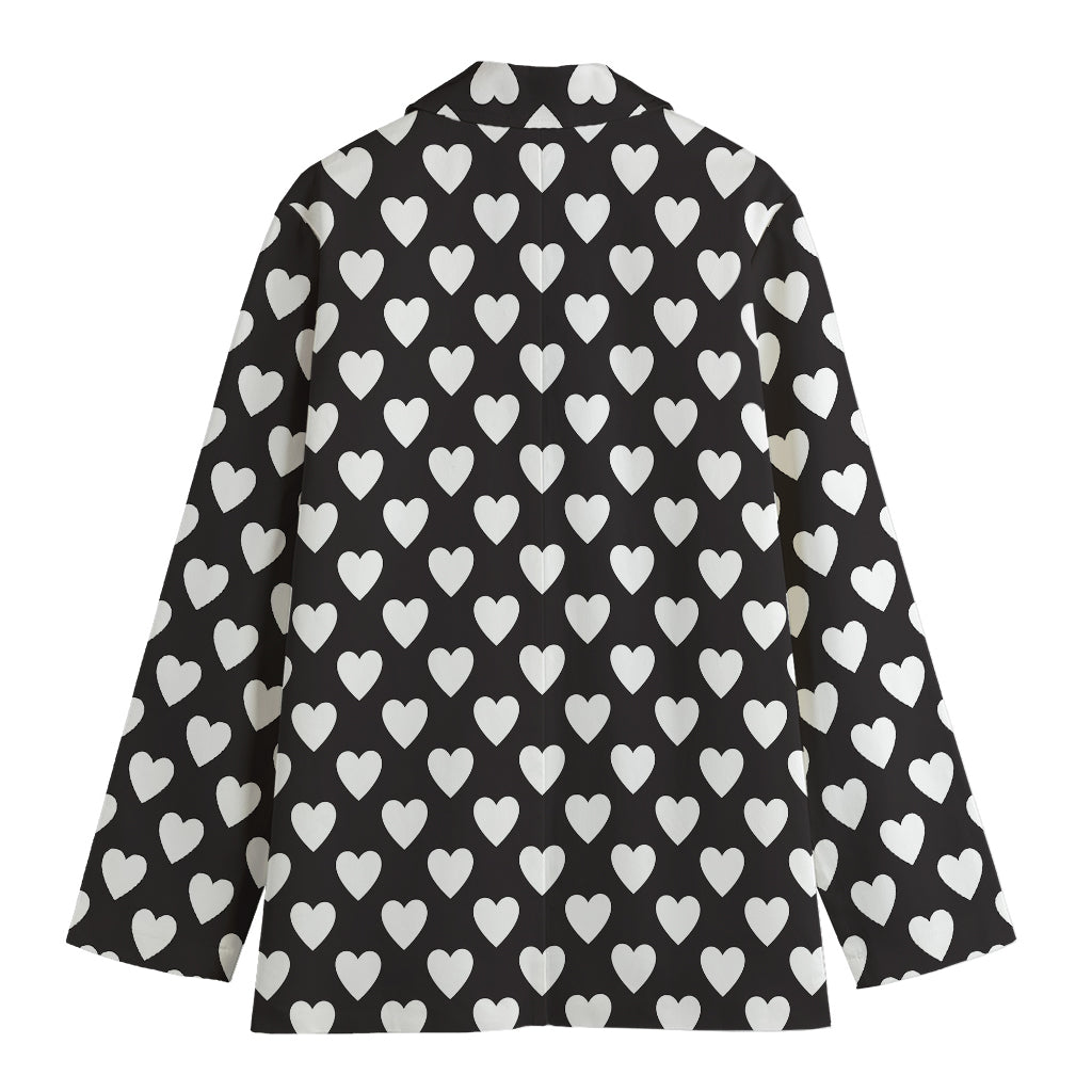 Black And White Heart Pattern Print Women's Cotton Blazer