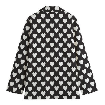 Black And White Heart Pattern Print Women's Cotton Blazer
