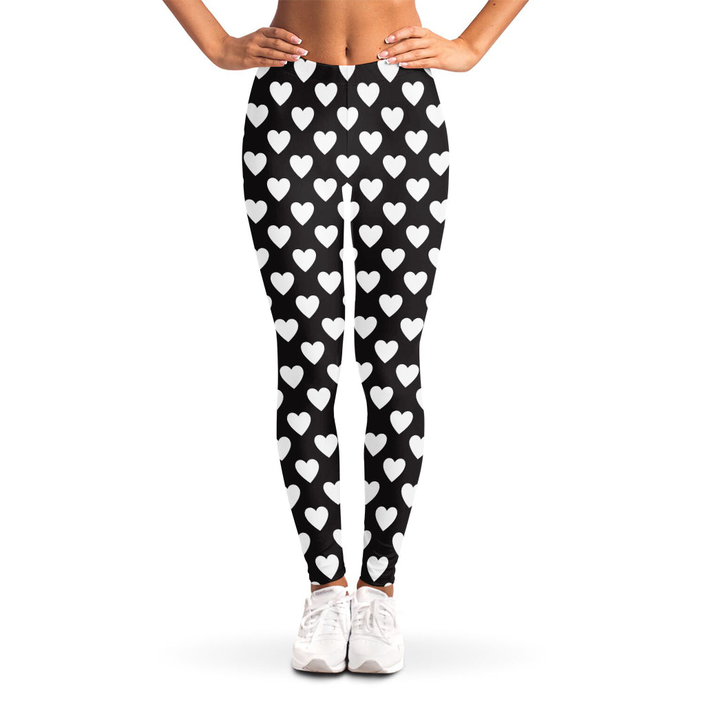 Black And White Heart Pattern Print Women's Leggings