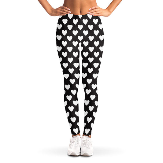 Black And White Heart Pattern Print Women's Leggings