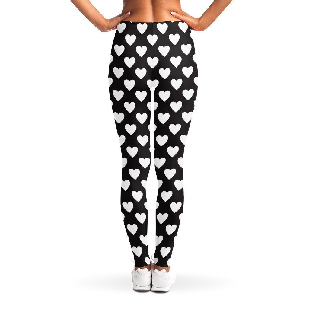 Black And White Heart Pattern Print Women's Leggings