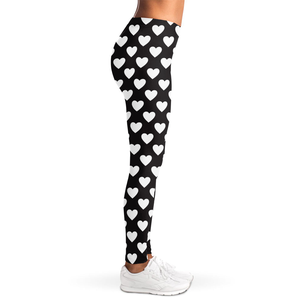Black And White Heart Pattern Print Women's Leggings