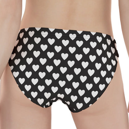 Black And White Heart Pattern Print Women's Panties
