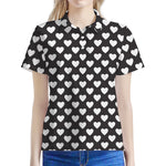 Black And White Heart Pattern Print Women's Polo Shirt