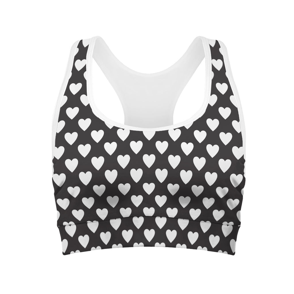 Black And White Heart Pattern Print Women's Sports Bra